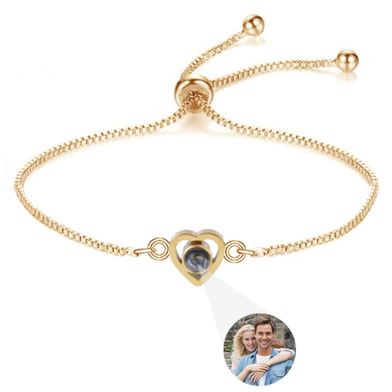 Custom Photo Bracelet Personalized Projection Bracelets with Picture Inside 100 Languages I Love You Stainless Steel Bracelet