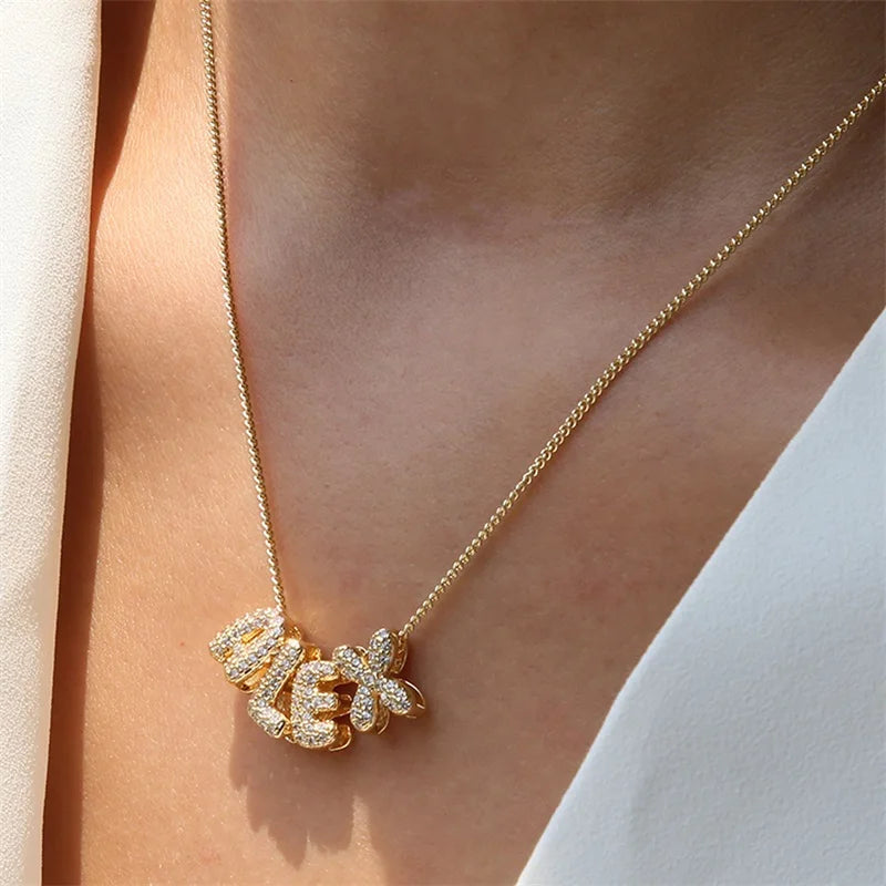 Bubble Letter Necklaces Custom 3D Bubble Letters Balloon Name Necklaces for Women Girls 18K Gold Name Personalized Jewelry Gift
